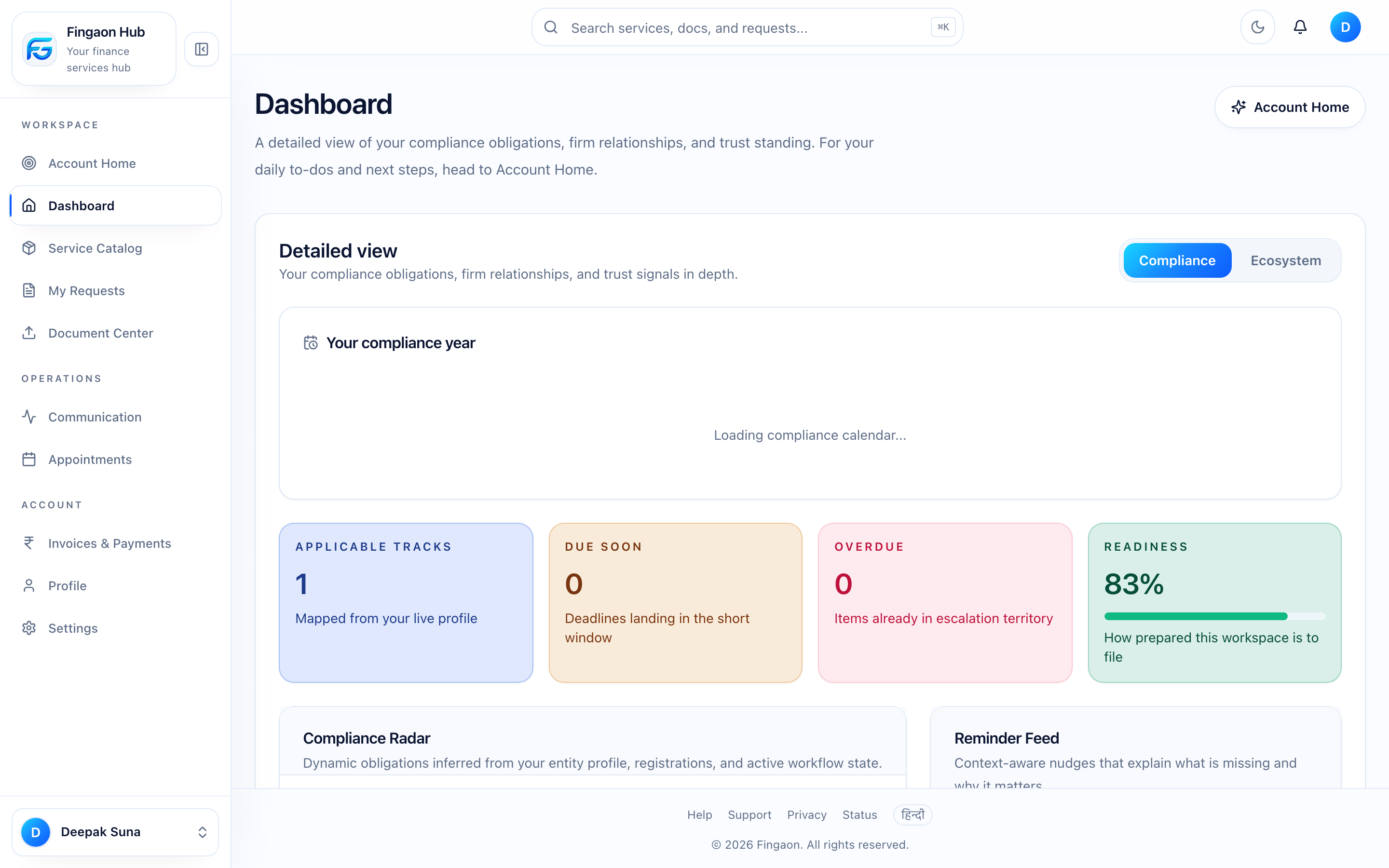 Fingaon screenshot: client-dashboard