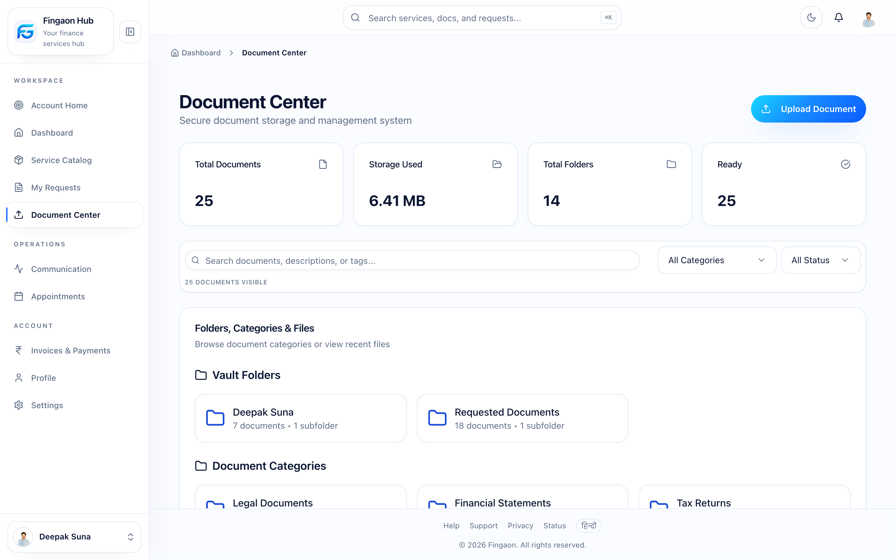 Fingaon screenshot: client-documents