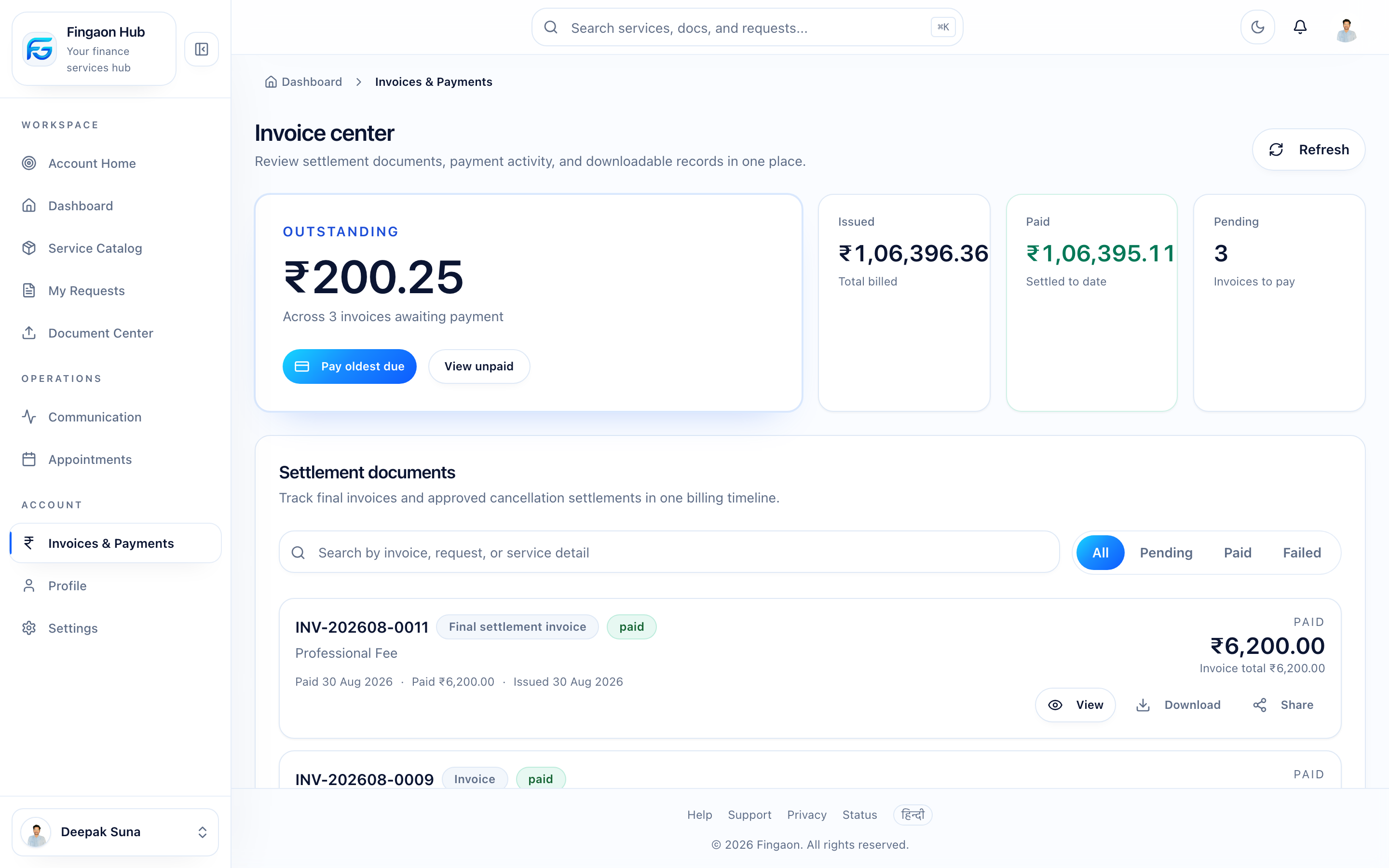 Fingaon screenshot: client-invoice