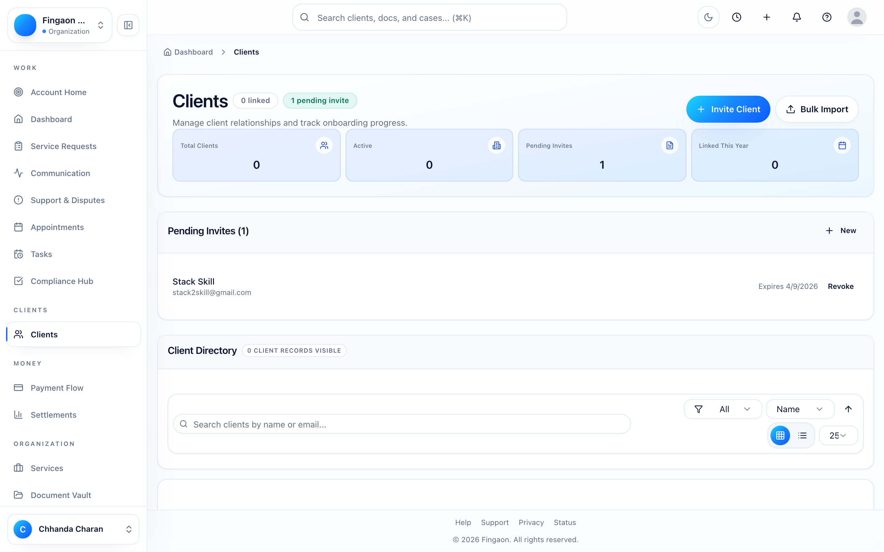 Fingaon screenshot: firm-clients