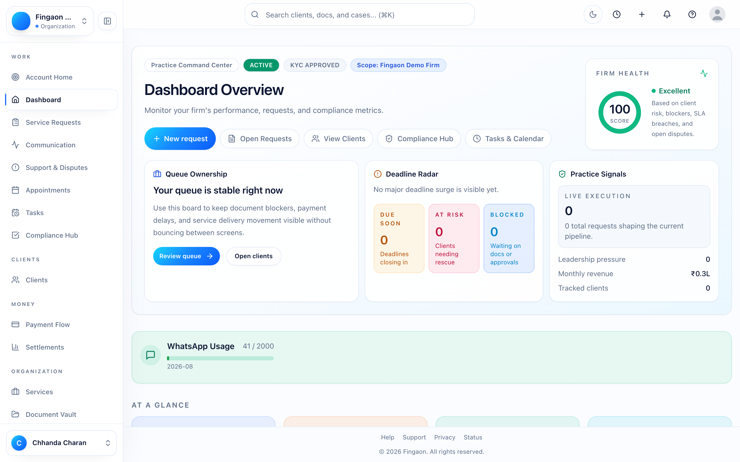 Fingaon screenshot: firm-dashboard