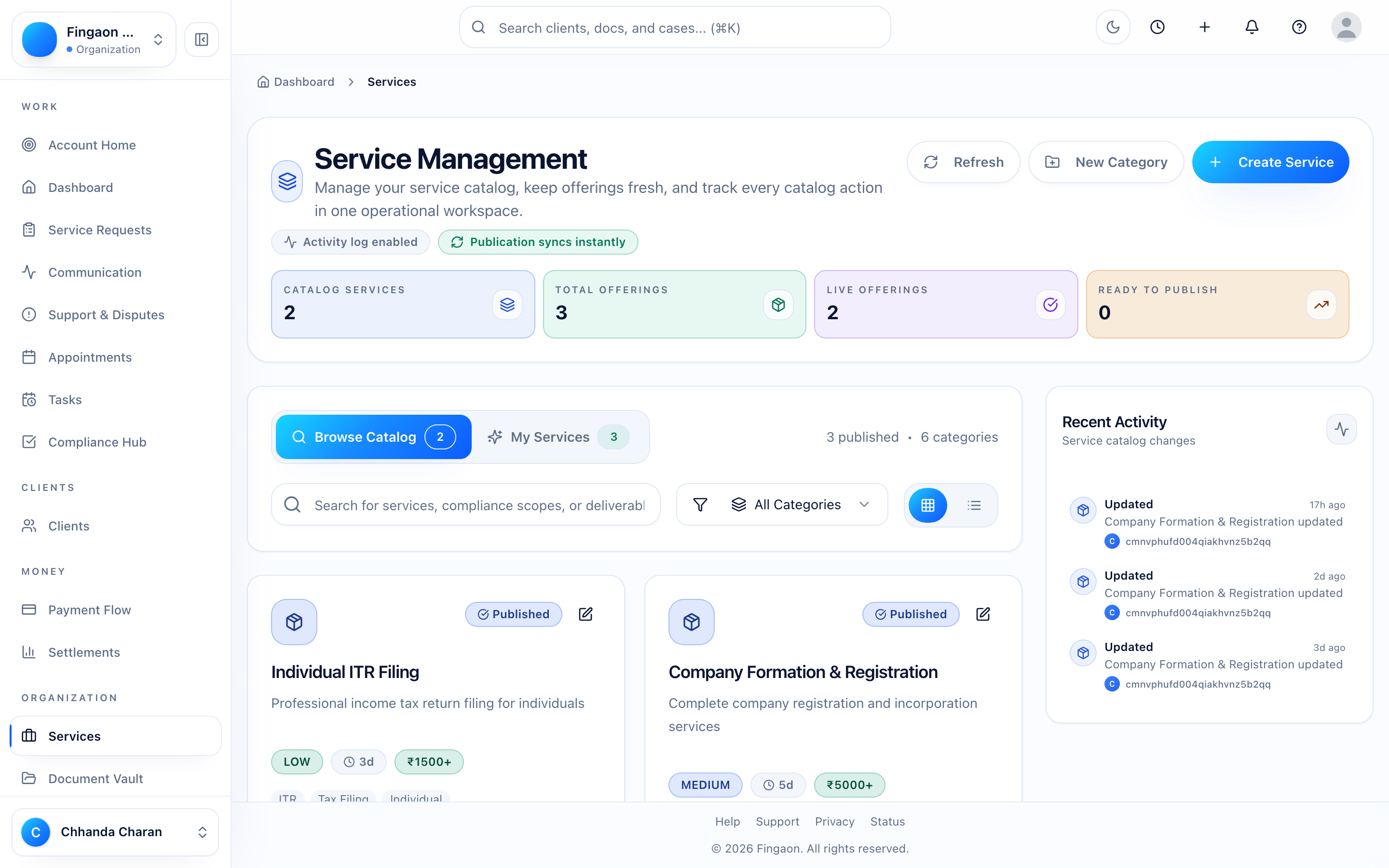 Fingaon screenshot: firm-services